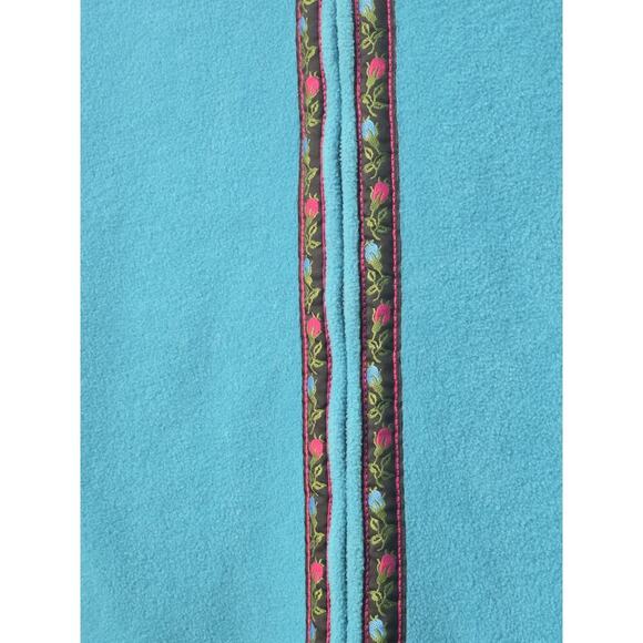 Susan Graver Fleece Vest Womens Medium Turquoise with Floral Trim Full Zip - Picture 2 of 6